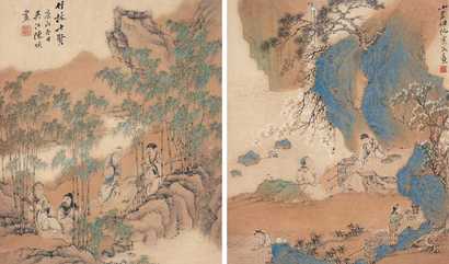 陈焕 山水 人物 册页（十二开选二）